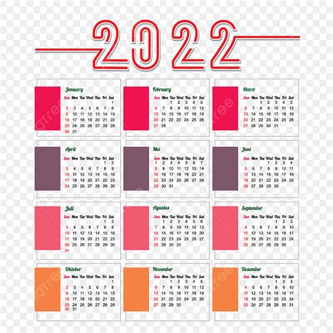 2022 Kalender Bentuk Penuh Warna Tahun Baru Kalender Indonesia