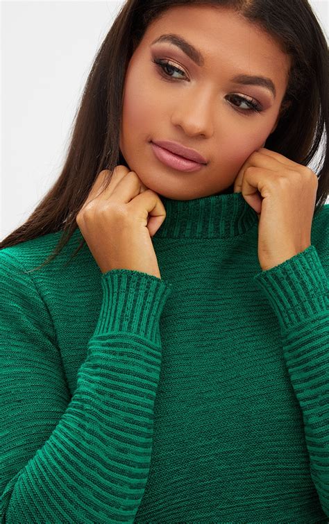 Emerald Green Ribbed Crop Knitted Sweater Prettylittlething Ca