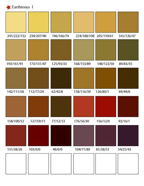 Printable Rgb Color Palette Swatches My Practical Skills Earth Tone