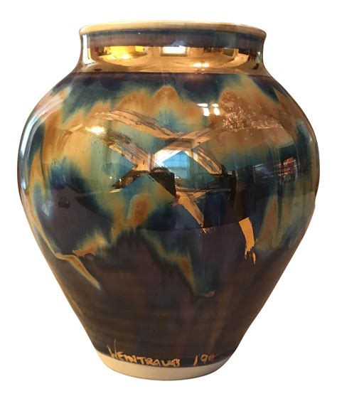Gold Glazed Pottery Vase | Chairish