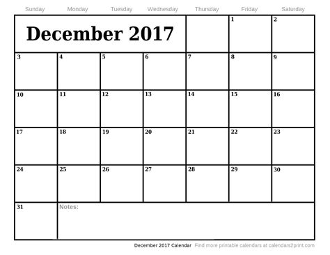 December 2017 Printable Calendar