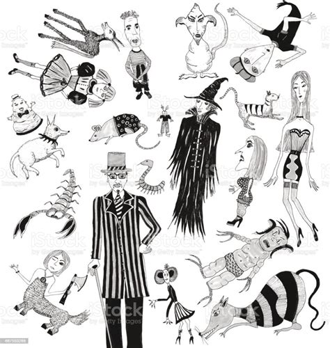 Collection Of Strange People And Creatures Stock Illustration