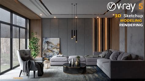 Living Room With Gray Color Interior Design Vray 5 Sketchup 26 You