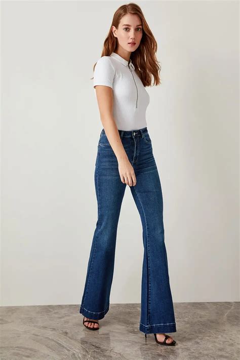 Trendyol Blue High Waist Flare Jeans Tclss19lr0069 In Jeans From Women