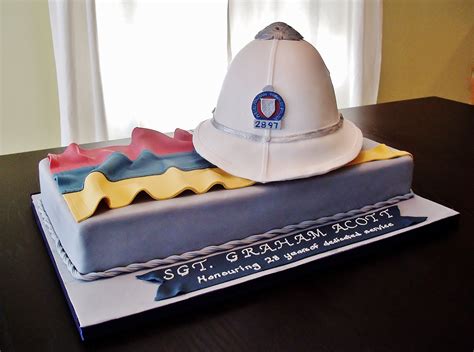 Police Officer Retirement Cake Customized With Pith Helmet Badge And