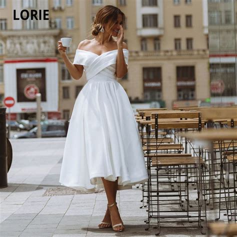 Off Shoulder Tea Length White Or Ivory Wedding Dress Specialty A Line