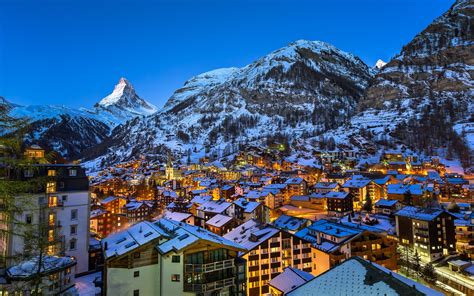 Papéis De Parede Europa Suíça Matterhorn Zermatt Alpes Noite Da