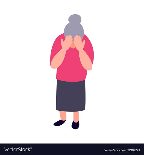 Lonely Sad Old Woman Mature Woman Crying Covering Vector Image