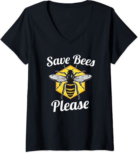 Womens Save Bees Please V Neck T Shirt Clothing