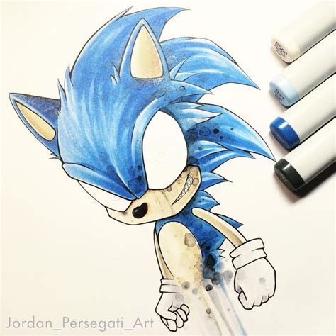 A Drawing Of Sonic The Hedgehog With Four Markers