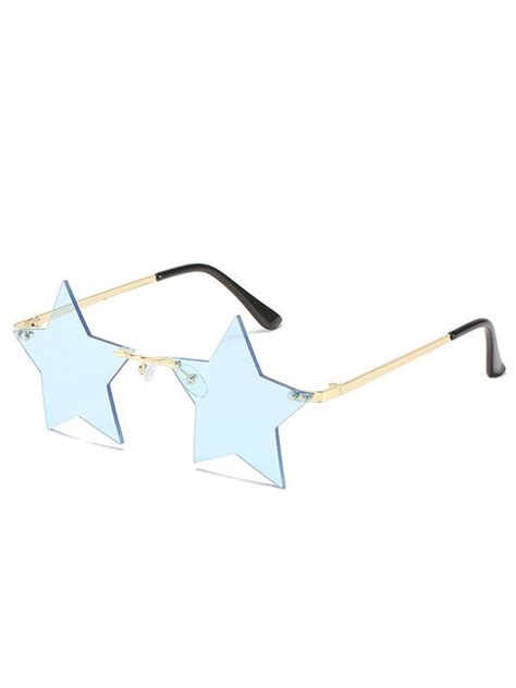 emmiol free shipping 2023 star shaped rimless sunglasses blue one size in sunglasses and glasses
