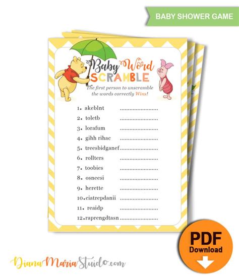 Printable Winnie The Pooh Game Baby Shower Baby Word Scramble Etsy