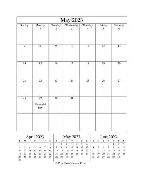 Editable Calendar May 2023 Portrait Layout