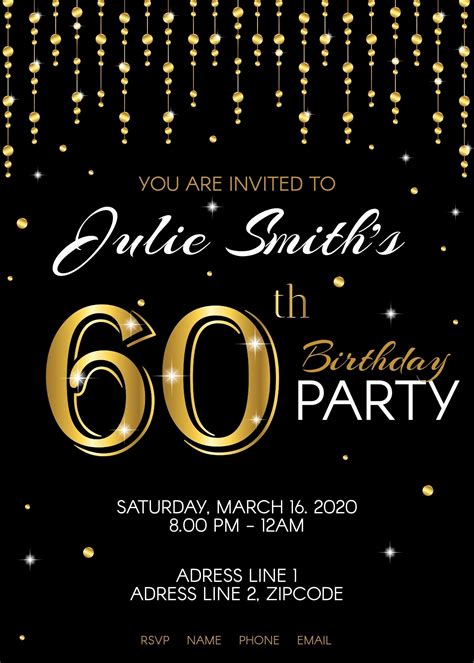 60th Birthday Party Invitation Classic Design Digital Instant Etsy