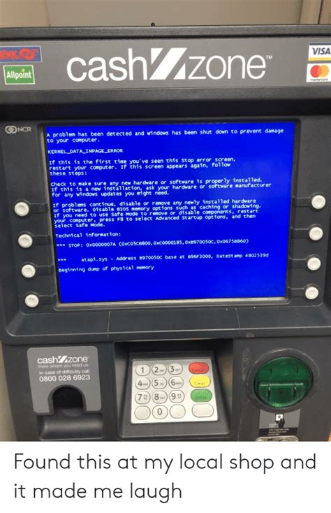 I am using my personal computer last night when suddenly blue screen appeared. Cash Izone VISA TM Allpoint Mastercard CDNCR a Problem Has ...