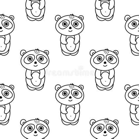 Panda Seamless Pattern In Doodle Style Stock Illustration