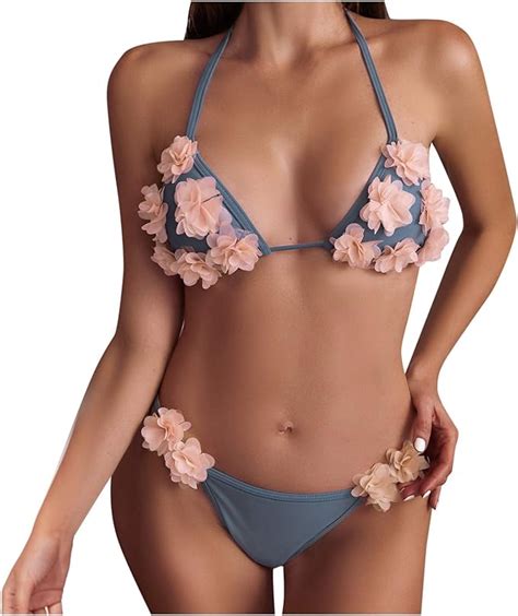 Amazon Com Pink Petal Bikinis For Women Halter Sling Triangle Bikini