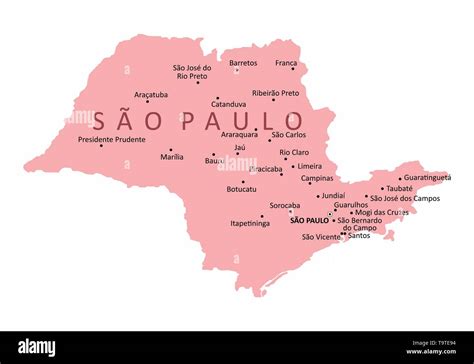 Sao Paulo State Map Illustration With The Main Cities Brazil Stock