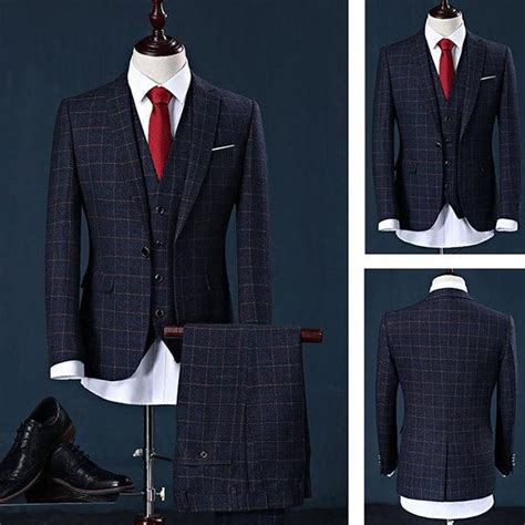 Three Pieces British Style Slim Blazers For Plaids Gentleman Wedding