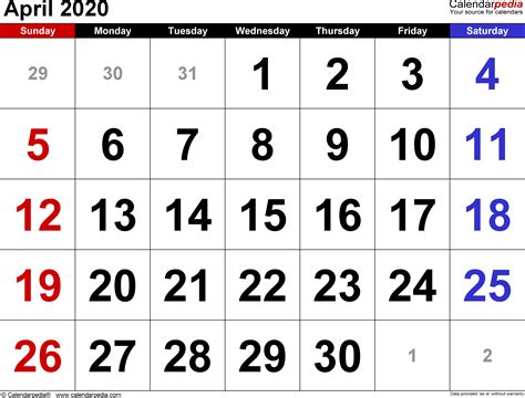 April 2020 Calendars For Word Excel And Pdf