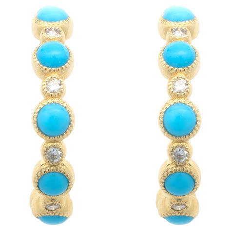 Turquoise Matrix Gold Hoop Gold Earrings For Sale At Stdibs