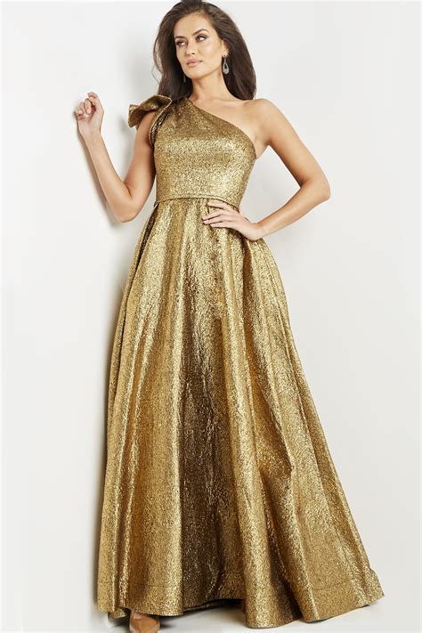 Jovani Dress 22268 Gold A Line One Shoulder Gown