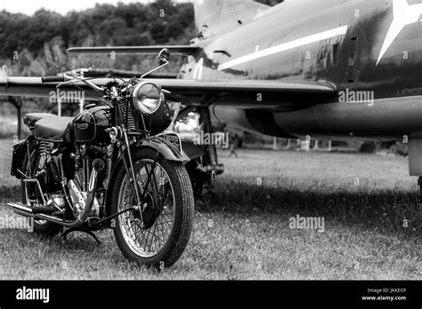 Old Black Motorcycle Made By Triumph Motorcycles British Brand With
