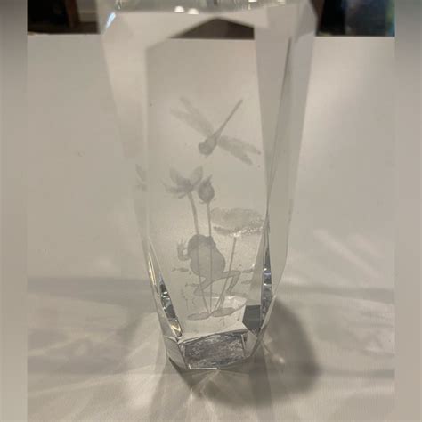 Art 3d Laser Etched Frog And Dragonfly Crystal Paperweight Poshmark