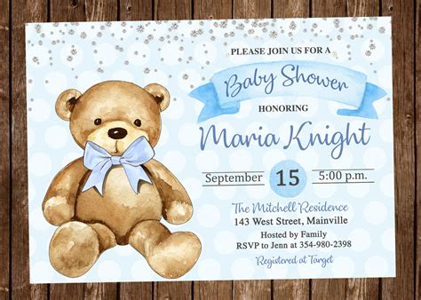 Teddy Bear Baby Shower Invitation Boy Baby Boy Baby Shower Etsy