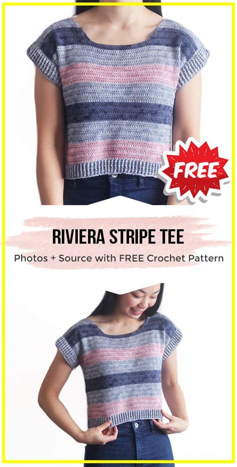 Crochet Riviera Stripe Tee Free Pattern Easy Crochet Tee Pattern Via