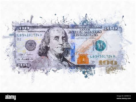 Painting Benjamin Franklin Face On Us One Hundred Dollar Bill Macro