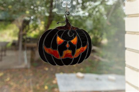 Halloween stained glass pumpkin creepy decoration