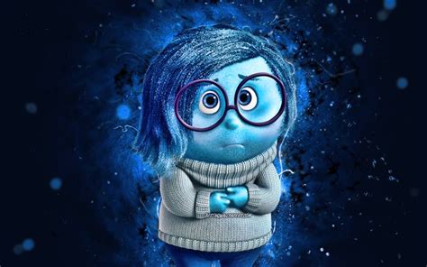 Download Wallpapers Sadness 4k Blue Neon Lights Inside Out Cartoon
