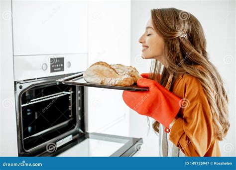Woman Baking Bread At Home Stock Image Image Of Person
