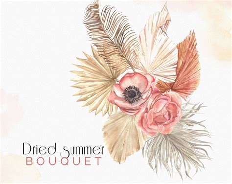 Watercolor Boho Floral Bouquet Clipart Boho Flowers And Dried Etsy