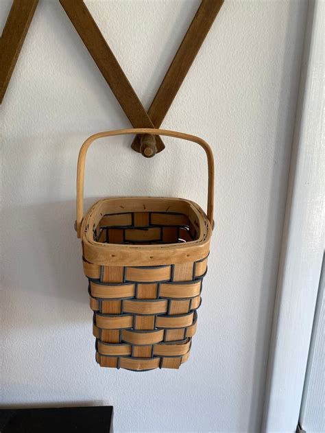 Wood And Wicker Hanging Basket With Wood Strap Etsy