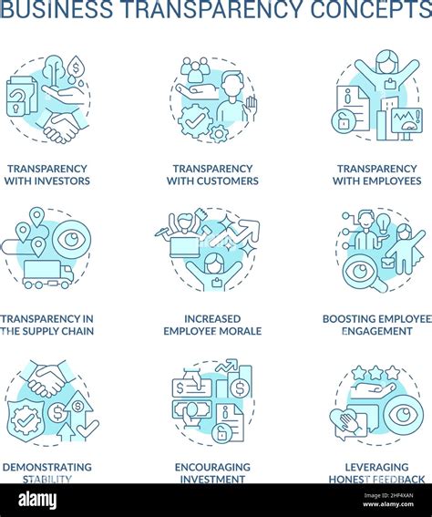 Business Transparency Turquoise Concept Icons Set Stock Vector Image