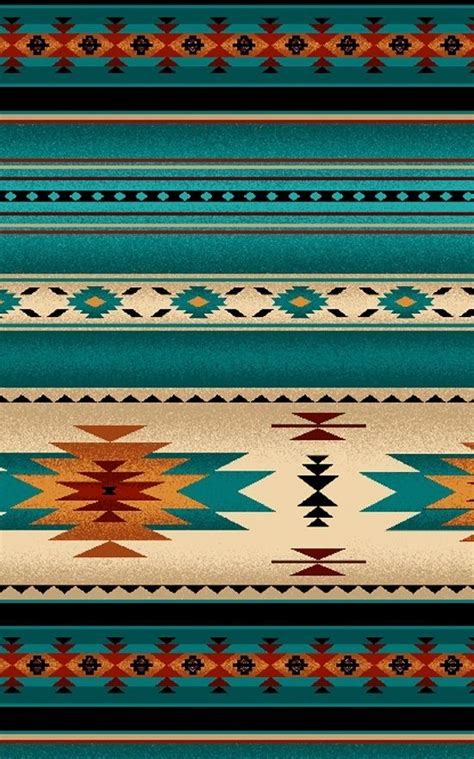 Native American Indian Blanket Pattern Fabric Turquoise By The 12 Yard