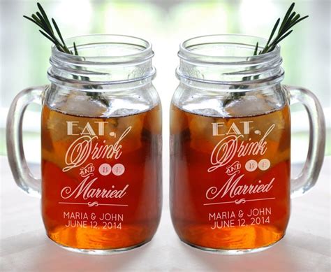 Eat Drink And Be Married Personalized Wedding Mason Jars Engraved Weddding Favor Idea Handle Mug