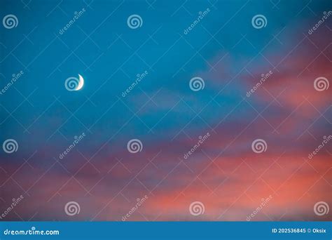 Sunset And Moon On The Beautiful Sky Stock Image Image Of Astrology