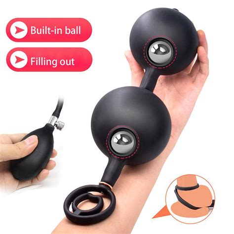 Inflatable Anal Beads Butt Plug With Double Cock Rings Penis Delay Anus Expander Sex Toy For