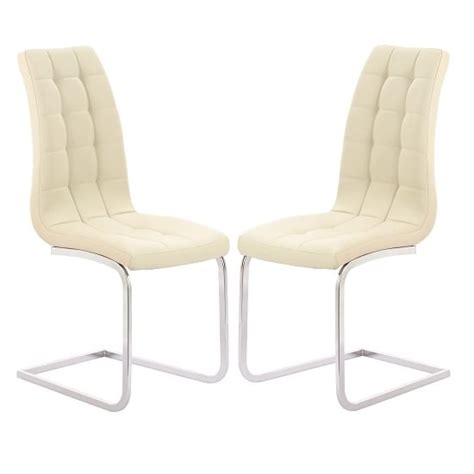 Torres Dining Chair In Cream Faux Leather With Chrome Legs