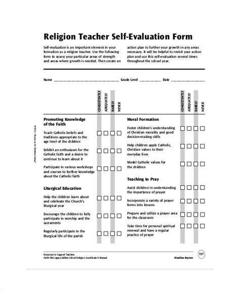 Teacher Self Evaluation Forms EvaluationForm Net