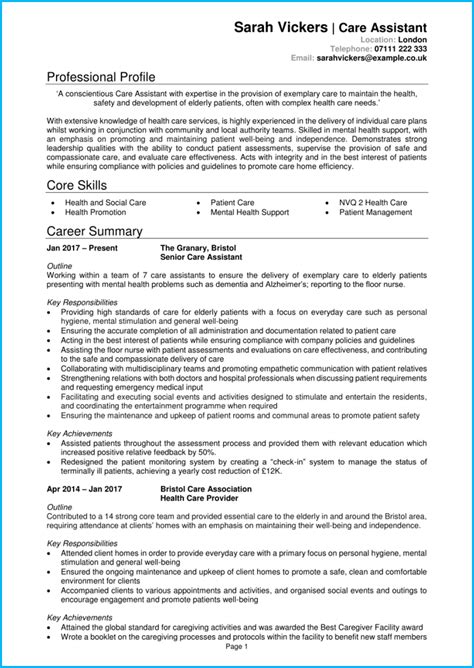 Care Assistant Cv Example Writing Guide Land Top Care Jobs