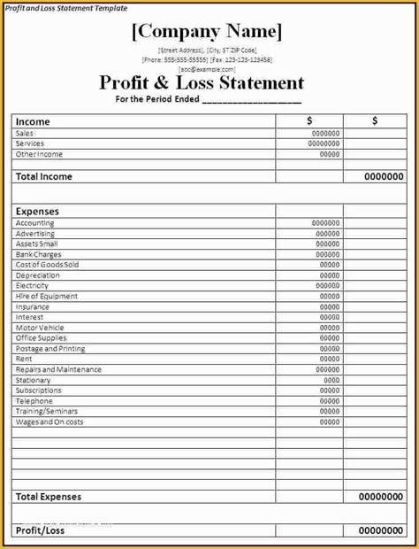 Construction Profit And Loss Template Excel
