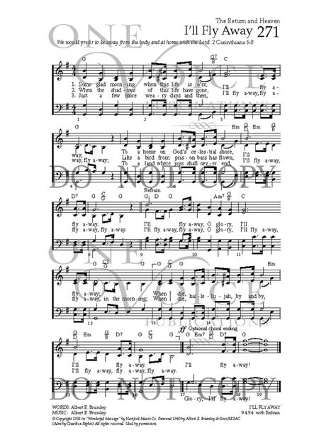 Ill Fly Away Sheet Music With Guitar Chords One Voice Hymnal