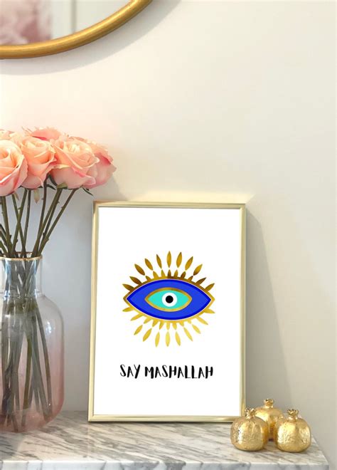 Say Mashallah Evil Eye Printable Blue Gold Eye Turkish Etsy