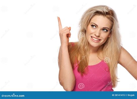 Beautiful Young Woman Pointing Her Finger Stock Image Image Of Adult Communication 28141415
