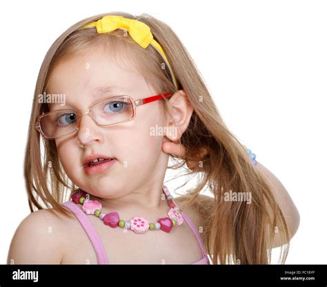 Portrait Cute Little Girl In Glasses Isolated Stock Photo Alamy
