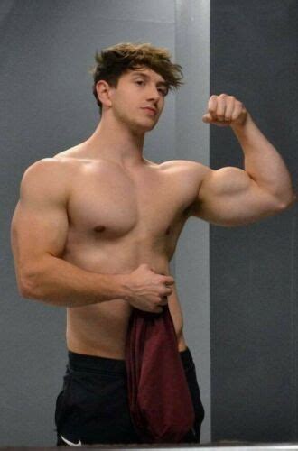 Shirtless Male Athletic Hunks Muscular Jock Flexing Arms Pecs Guy Photo
